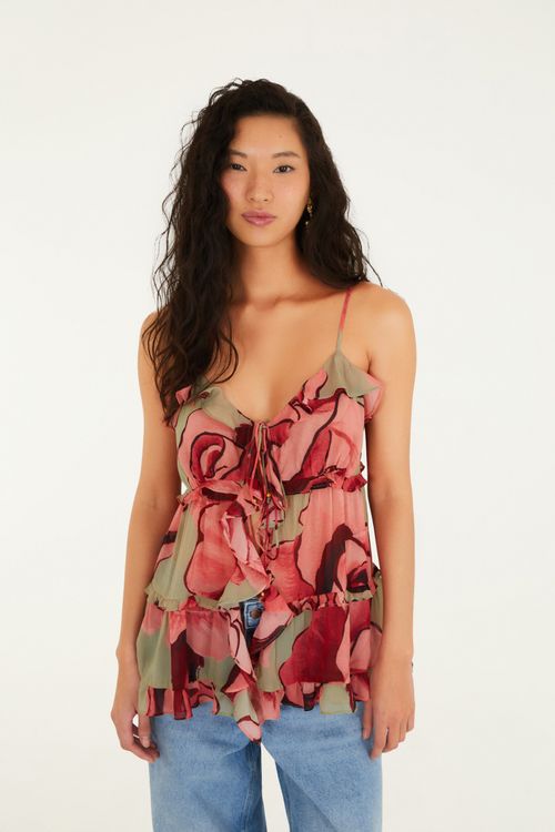 Blusa Estampada Rosas Pintadas