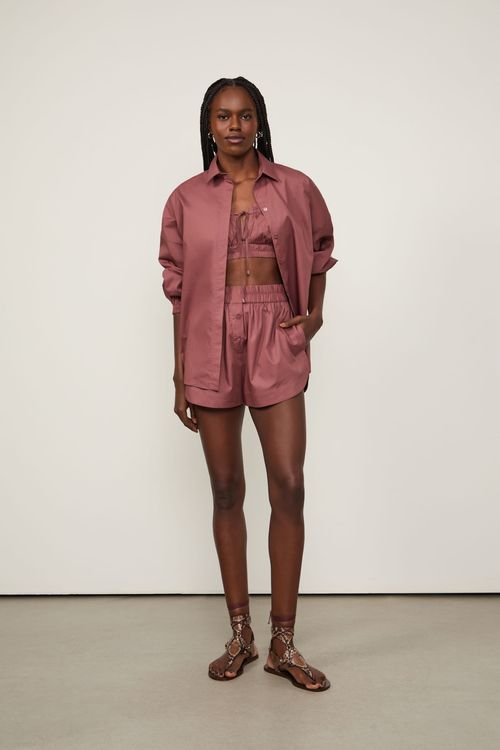 Camisa De Algodão Punho Elástico Marrom Rose