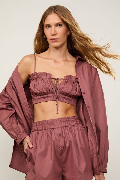 Top De Algodão Casual Marrom Rose