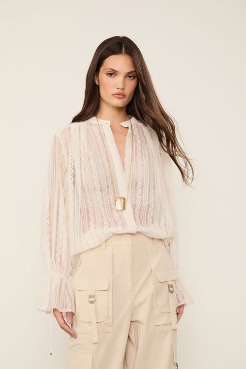 Bata De Renda Manga Longa Off White