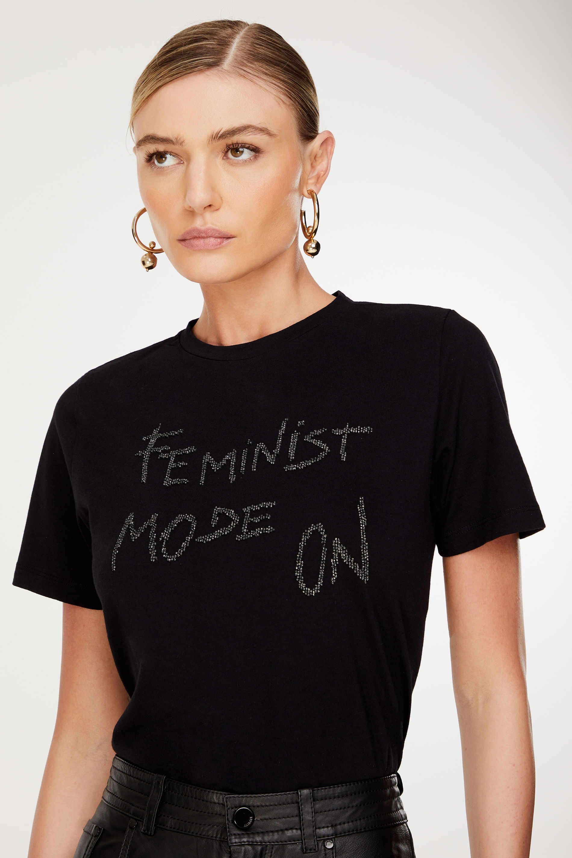 T- Shirt Feminist Mode On Preto