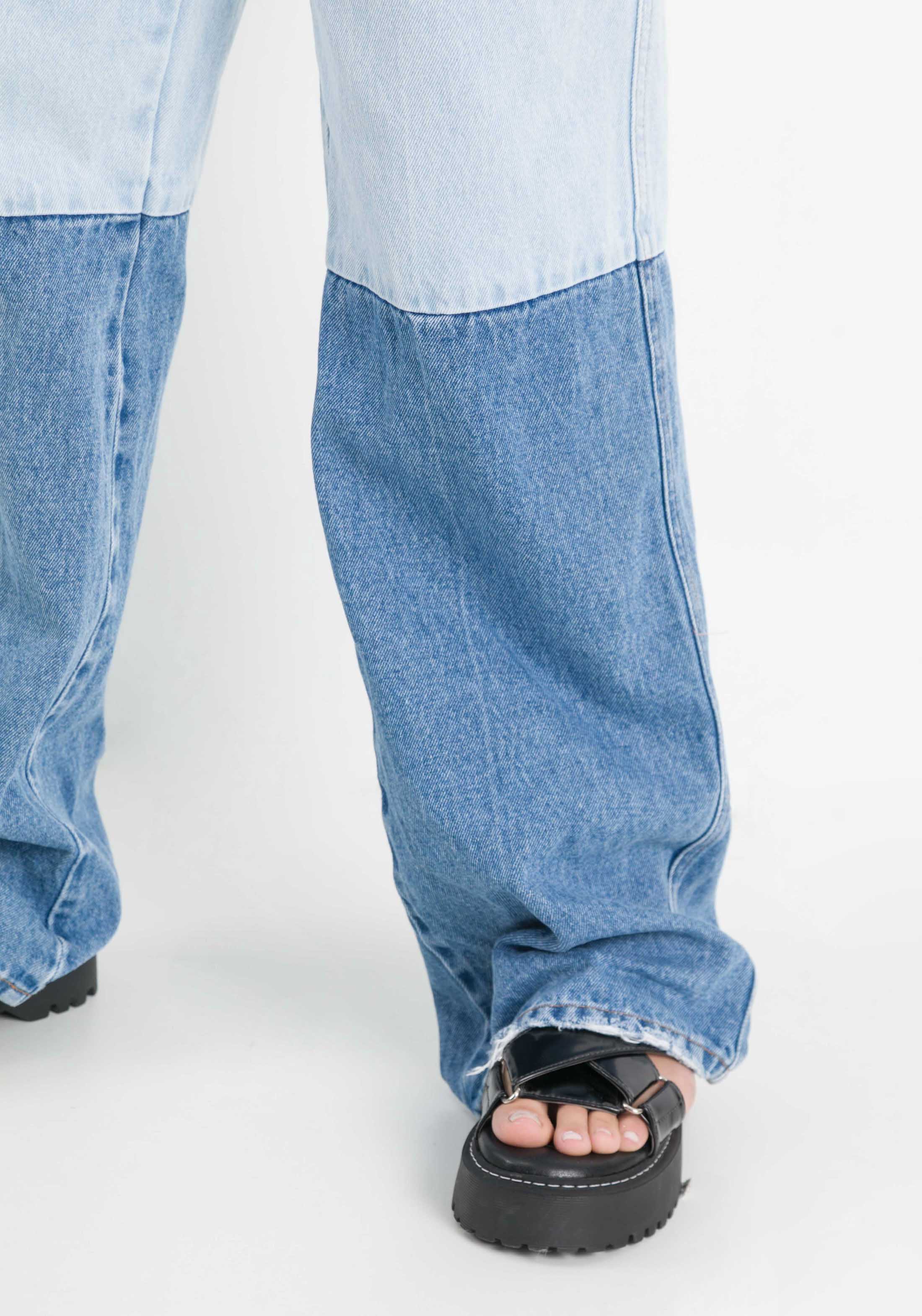 Calça Jeans Wide Leg Patchwork