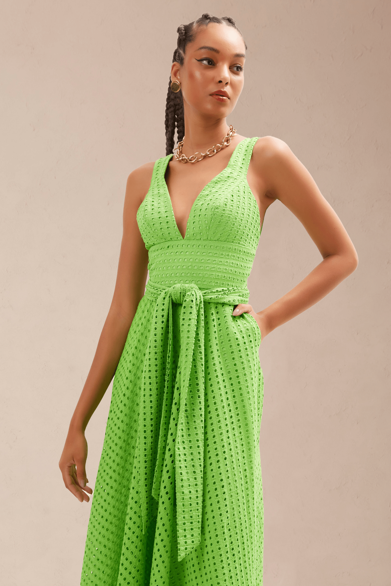 Vestido Midi Verde Frente Unica