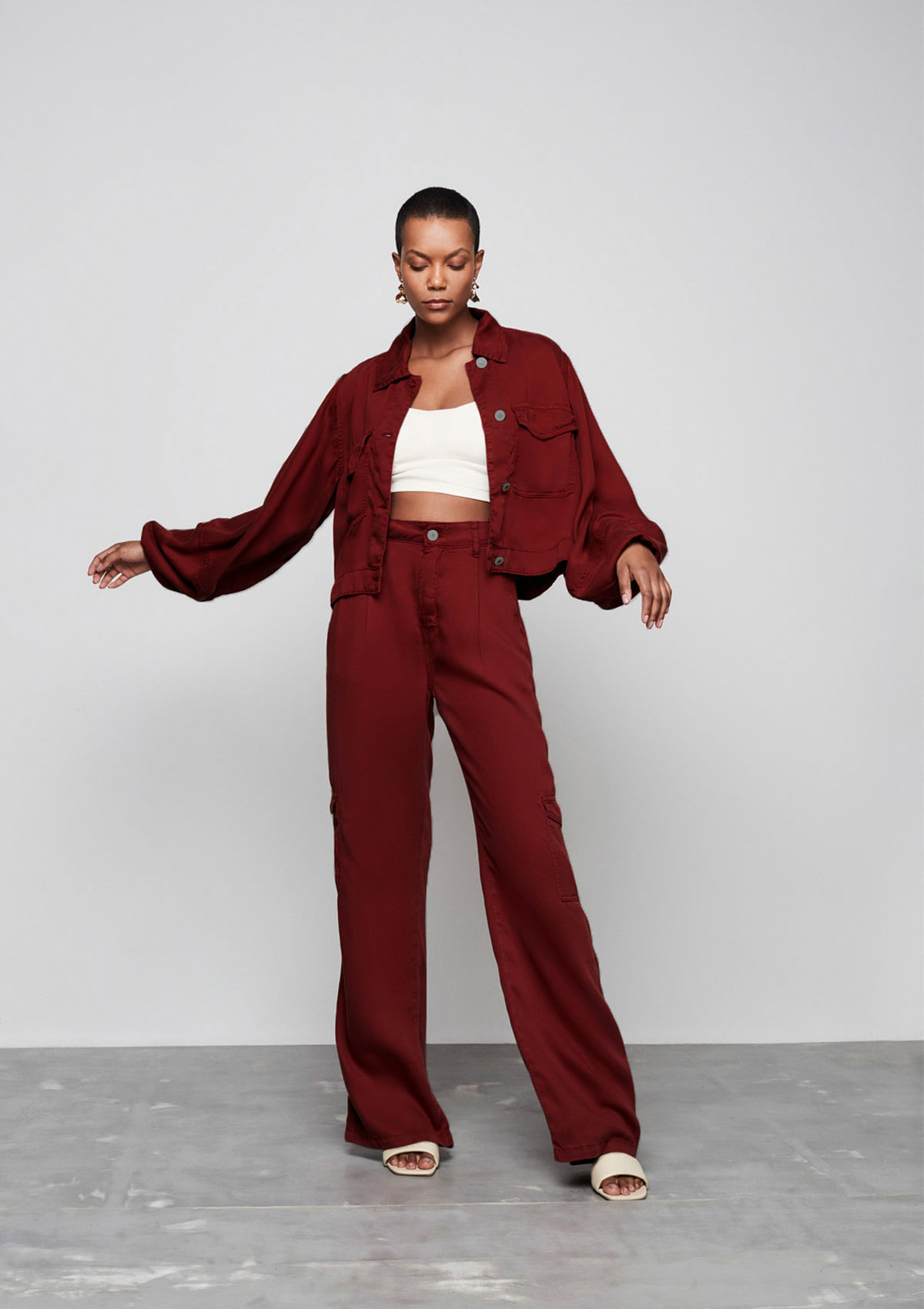 Red Wide Leg Suit Trousers