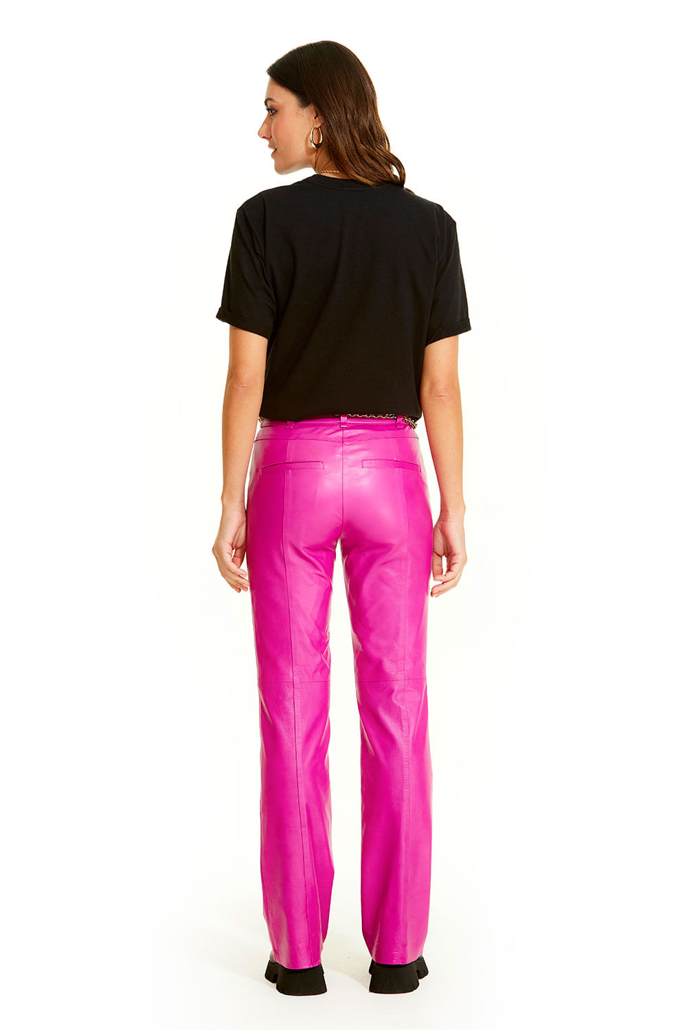 Calça best sale couro rosa