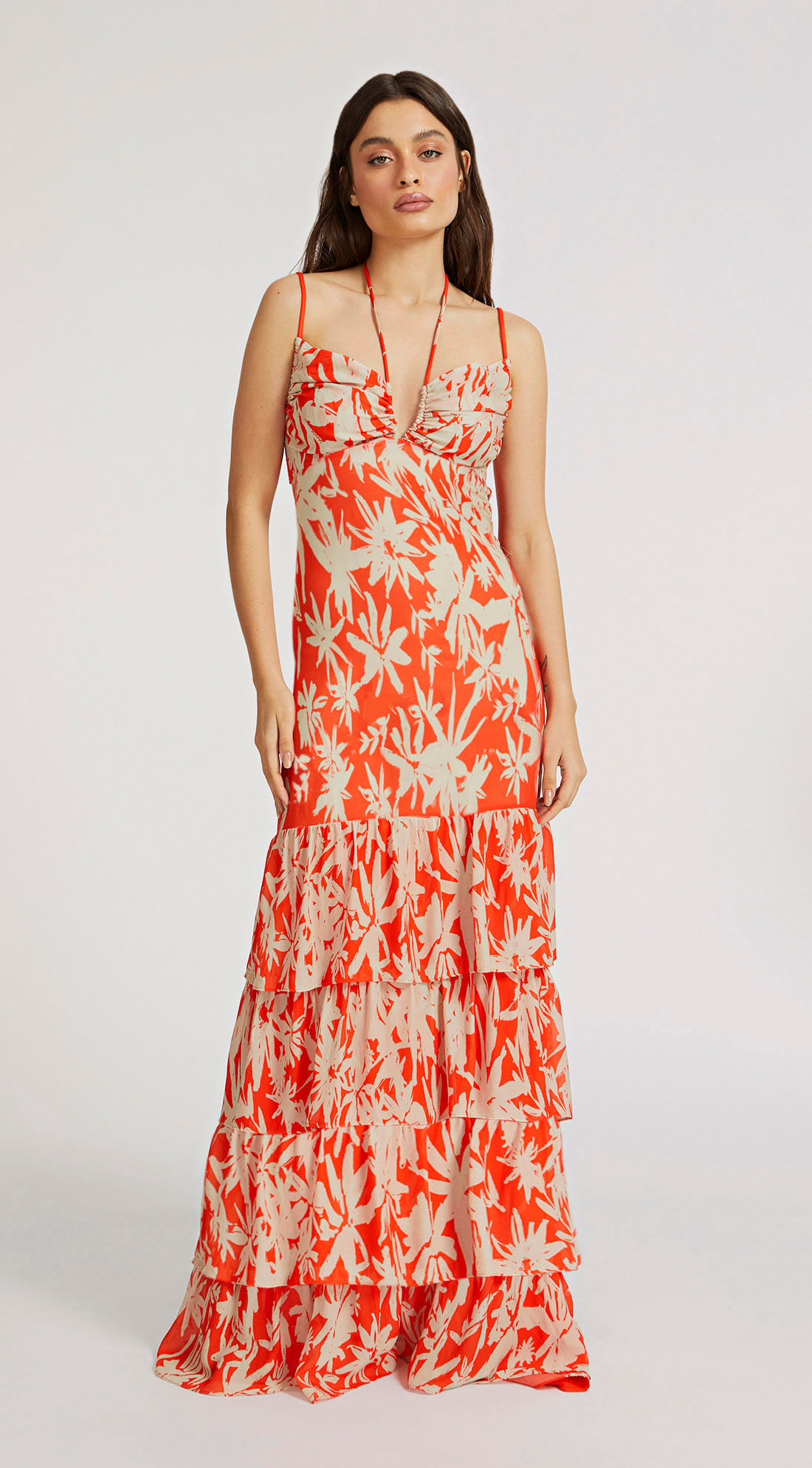 Vestido Morena Rosa Longo Frente nica Com Lastex Vermelho