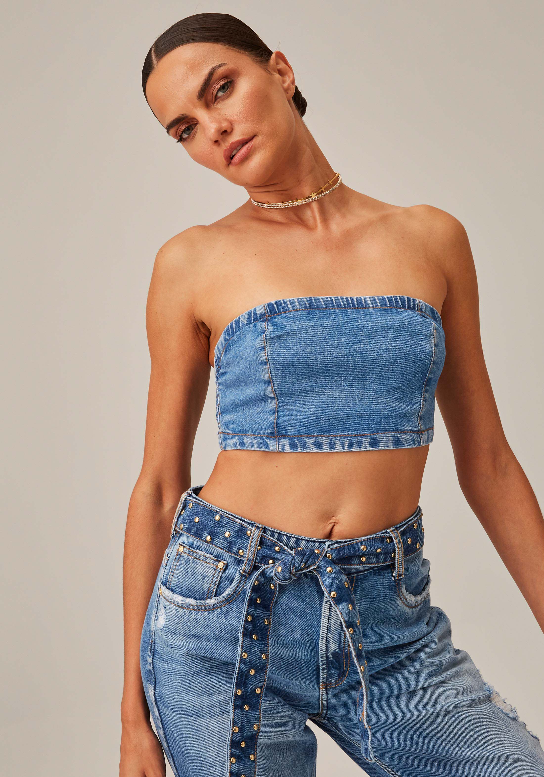 Top Jeans Cropped Tomara Que Caia