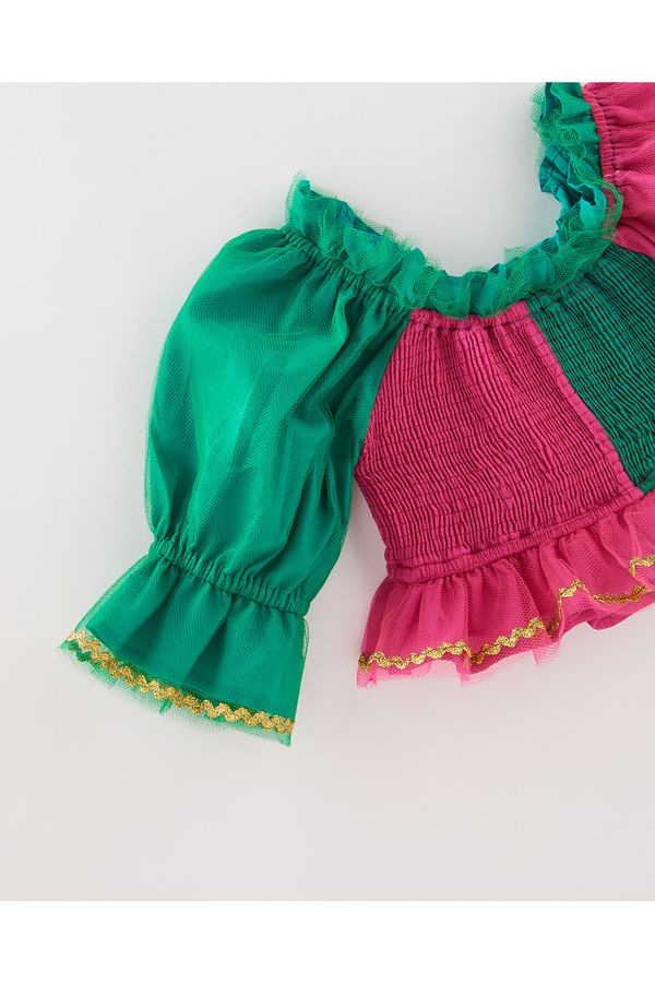 Top Tule Verde e Rosa