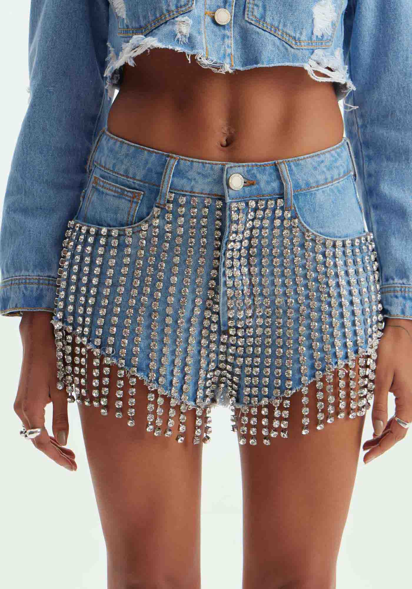 Short jeans sale com franja