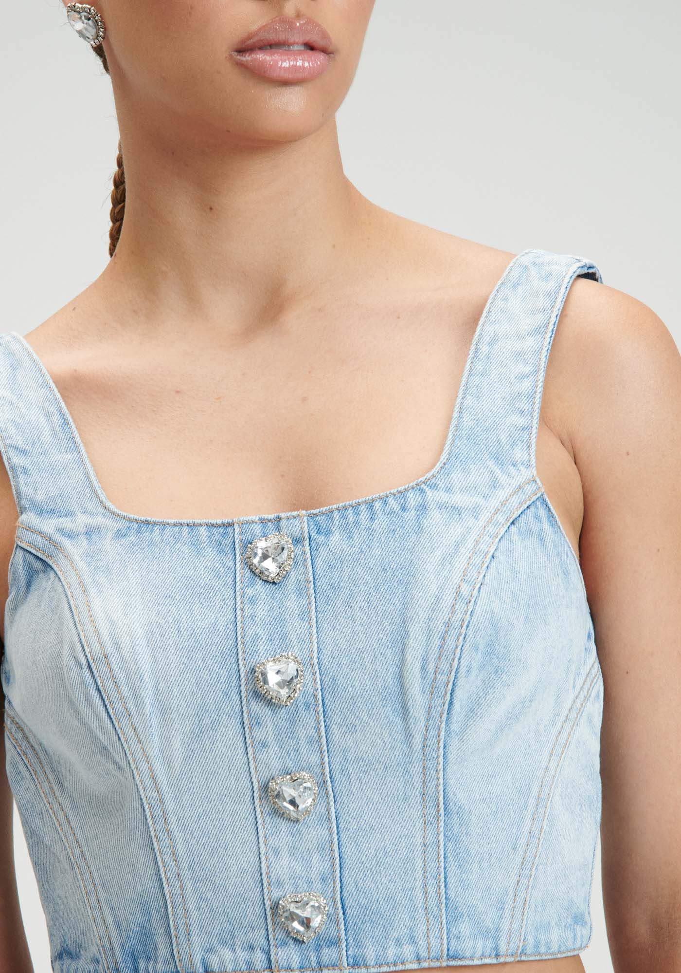  Moda Azul Denim Bustier Crop Top Jeans Corsé Top para