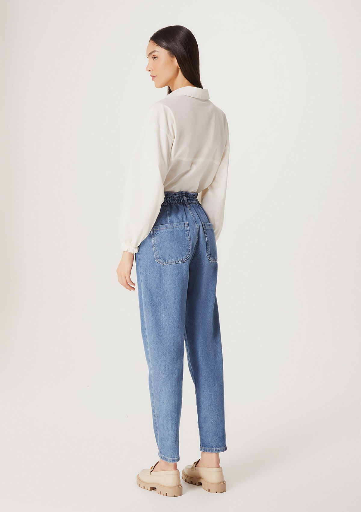Calças de brim femininas super stretchy afligido primavera outono cintura  alta em linha reta harem calças de brim lã-forrado jeans baggy - AliExpress