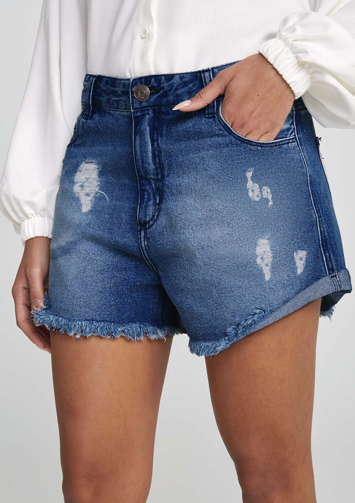 Shorts Jeans Feminino Cintura Alta Boyfriend
