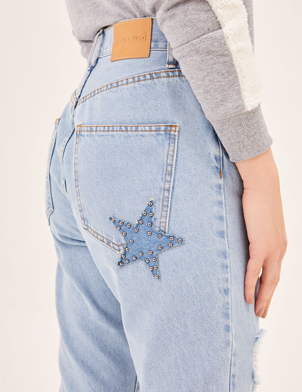 Calça jeans fashion com estampa de estrela