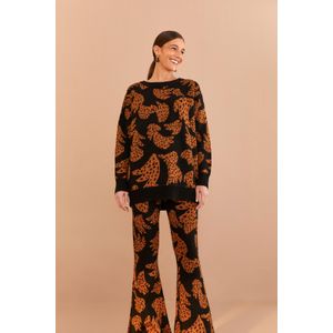 Calça Flare Tricot Estampada Bananica