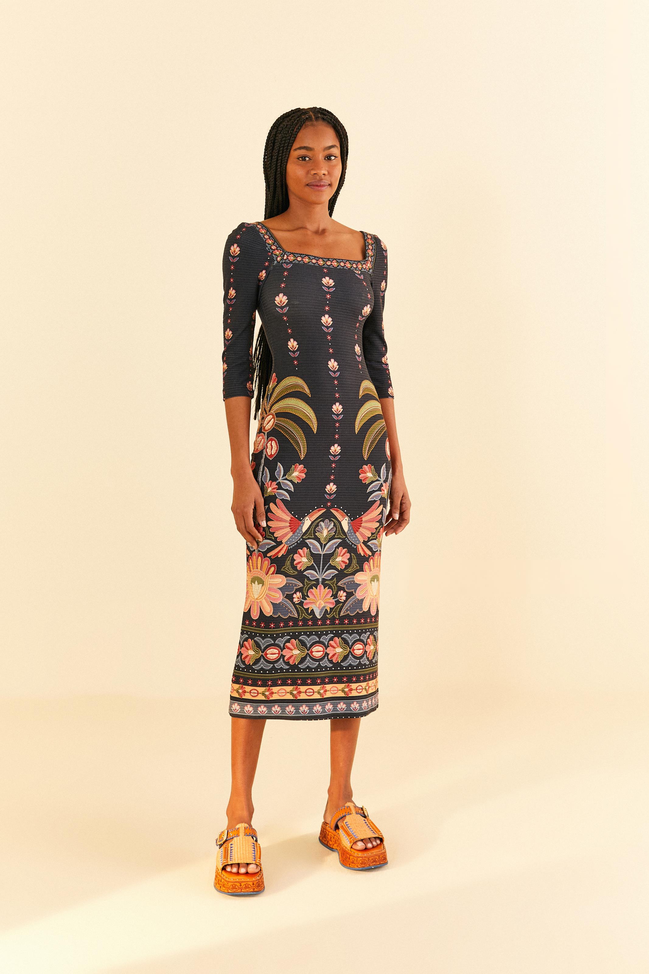 Jacquin embroidered hot sale midi dress