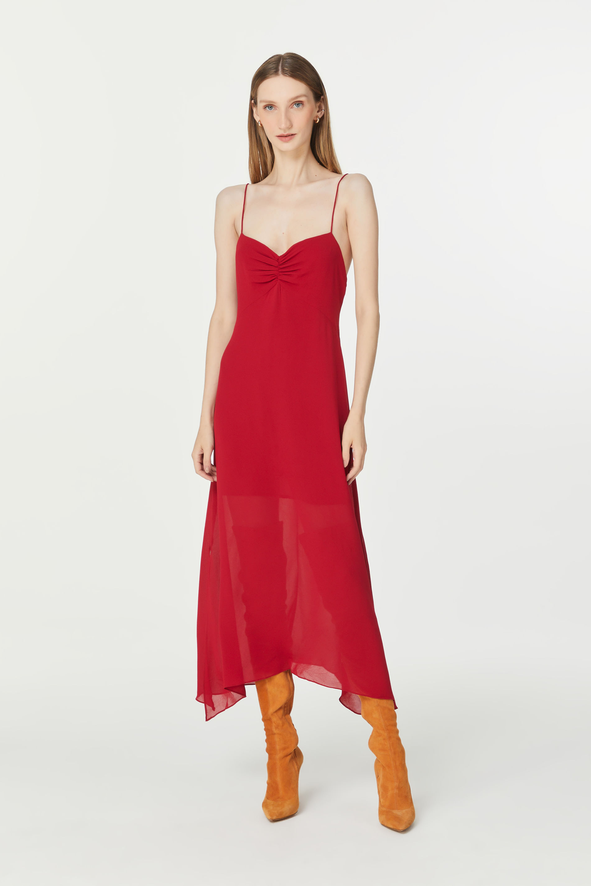 Red midi slip store dress