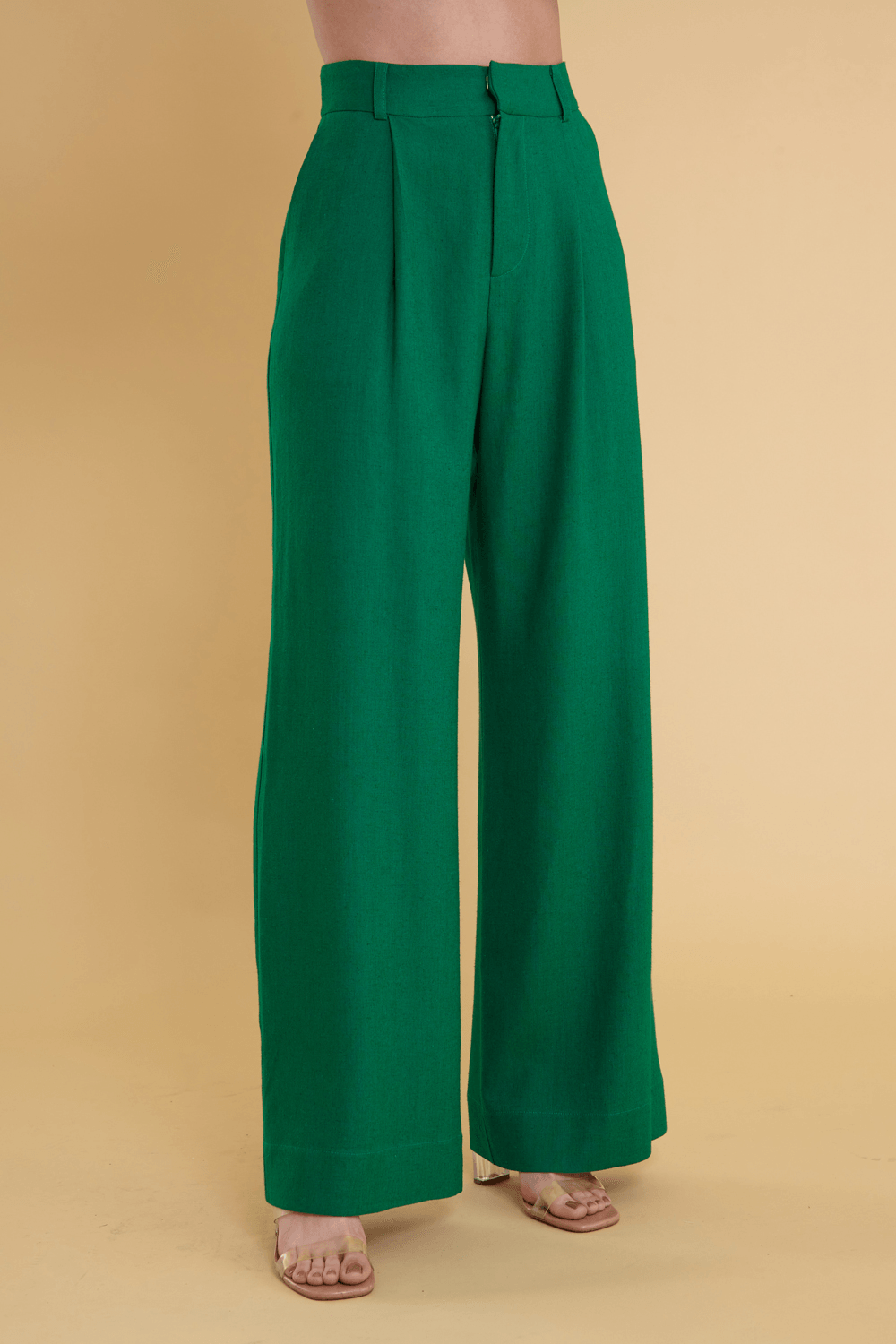 Calça Pantalona Aura Verde Bandeira // tecido com linho - La Tienda