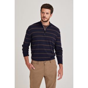Casaco Tricot Meio Zíper Listrado