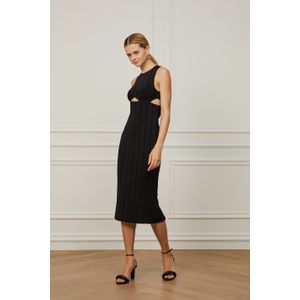 Vestido Midi Canelado De Tricot Irregular Preto