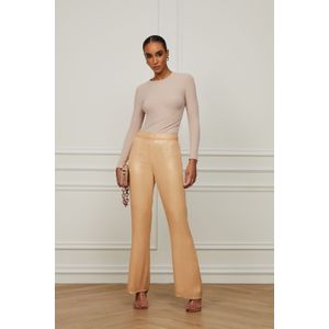 Calça De Paetê Bege Flare