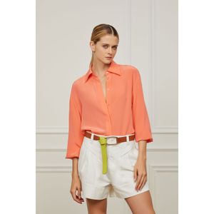 Camisa De Seda Ampla Coral