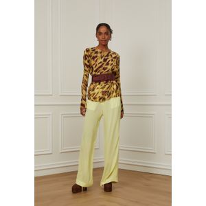 Calça De Georgete Leve Verde Listra Lateral Seda