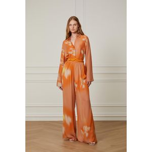 Calça De Georgete Pesado Floral Toast Ampla