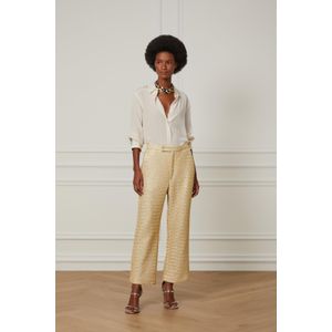 Calça De Tecido Com Lurex Dourado Reta Vincada