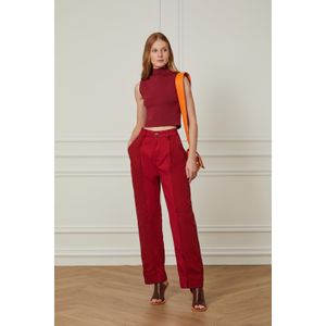 Calça De Sarja Com Mini Denda Na Barra Vermelho Rio