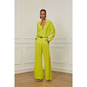 Calça De Seda Com Recorte Verde Prim
