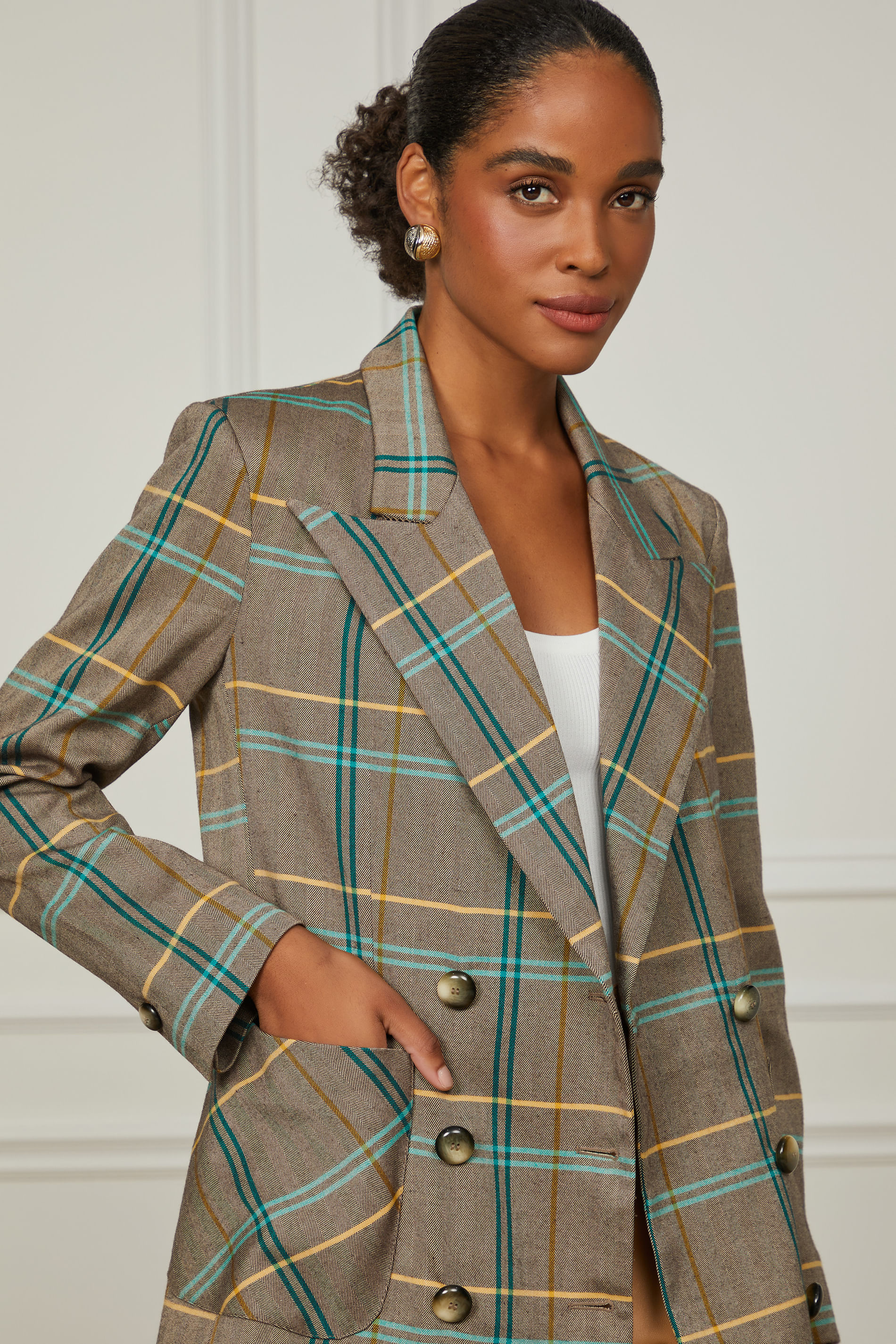 Blazer Alfaiataria Xadrez Com Abotoamento Duplo