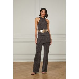 Calça De Tricot Pantalona Com Amarração No Cós