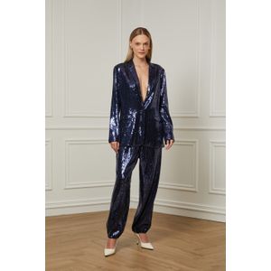 Calça De Paetê Azul Cintura Alta