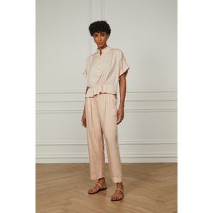 Calça De Jacquard Com Pala Nude Pregas