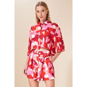 Camisa Cropped Estampada Camuflado - Vermelho 17