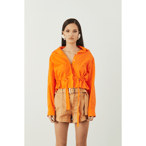 Camisa Tricoline Com Ajuste Cintura - Laranja Novo