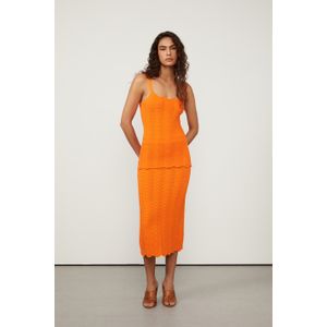 Saia De Tricot Laranja Com Ondas Caneladas