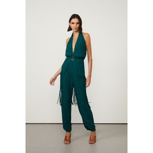Calça De Georgette Pala Larga Verde Bolso Faca