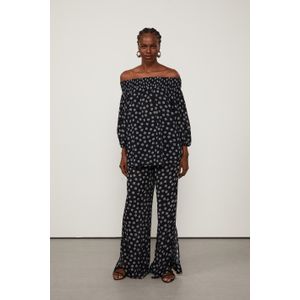 Calça De Georgette Com Pala De Lastex Estampado
