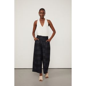 Calça De Tweed Perna Reta Listra Bicolor