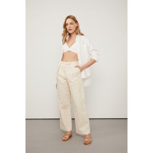 Calca Reta Bege Madeira Com Bolso