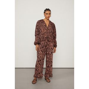 Calça De Georgette Pesado Reta Barra Babados Estampada