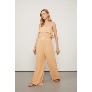 Calça De Georgette Pantalona Bege Com Detalhe a Fio