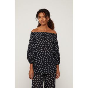 Túnica De Georgette Com Pala De Lastex Ombro a Ombro Estampado