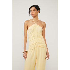 Blusa De Georgette Pesado Frente Única Amarelo Franzido