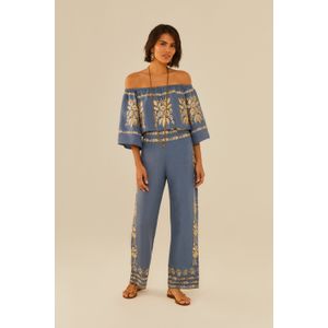 Calça Bordado Floral Ouro