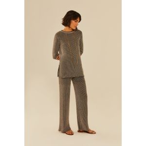 Calça Tricot Flare Lurex Canelado