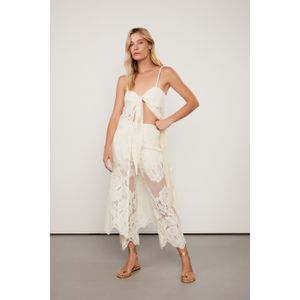 Calça De Renda Reda Bege Cintura Alta