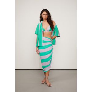 Saia De Georgette Pesado Midi Assimétrica Estanpada Franzido Lateral