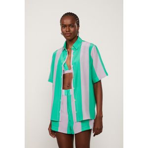 Camisa De Seda Manga Curta Estampada Com Top